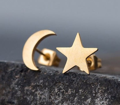 Stainless steel oorbellen star/moon - Goud - Medase