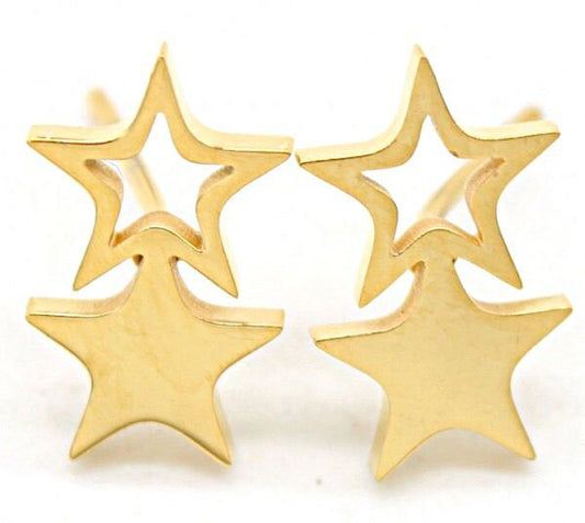 Stainless steel oorknopjes double stars - gold - Medase