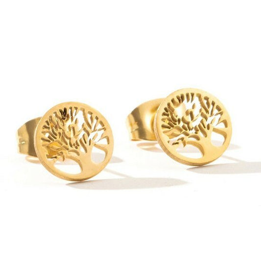 Stainless steel oorknopjes tree of life - Goud - Medase