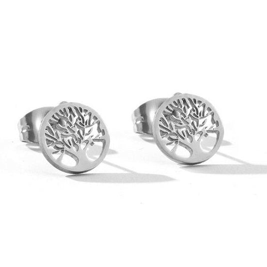 Stainless steel oorknopjes tree of life - Zilver - Medase