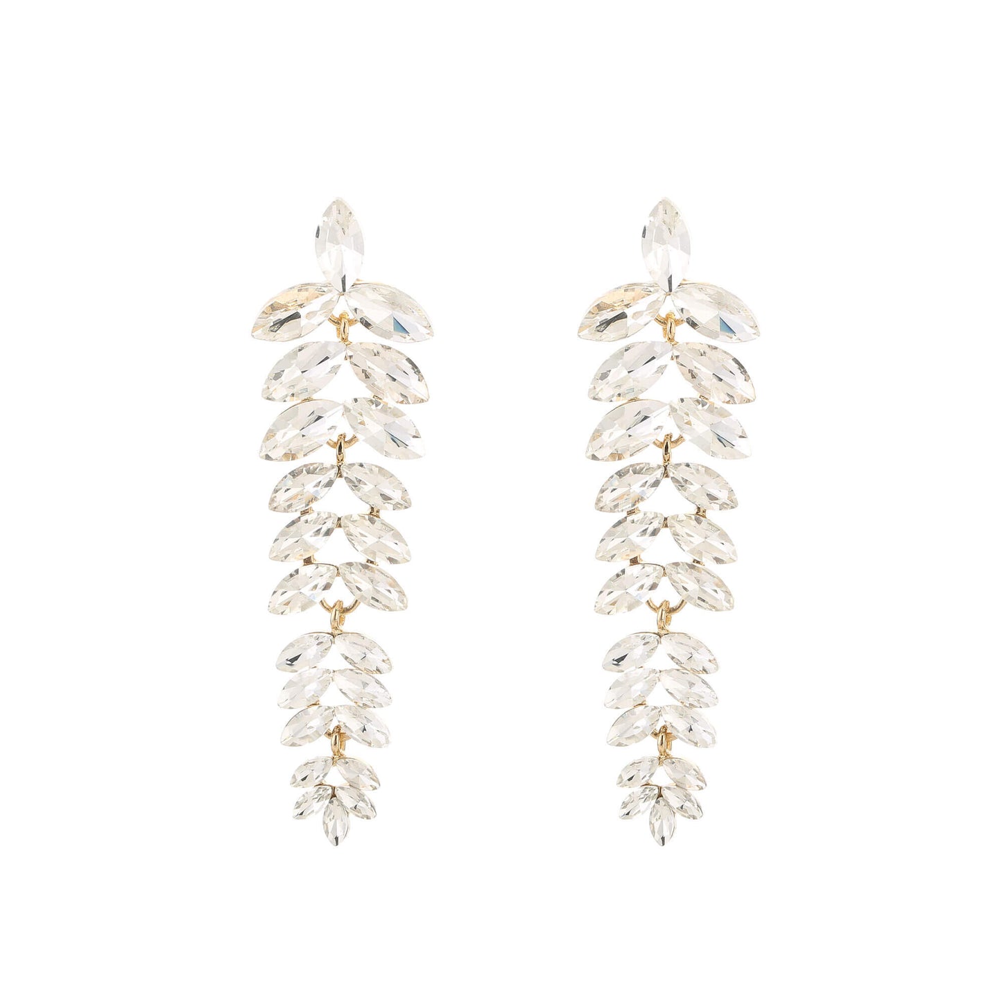 Statement oorbellen 8cm leaf cascade kristal marquise clear transparant goud glamour bruiloft feestelijk lange oorbellen