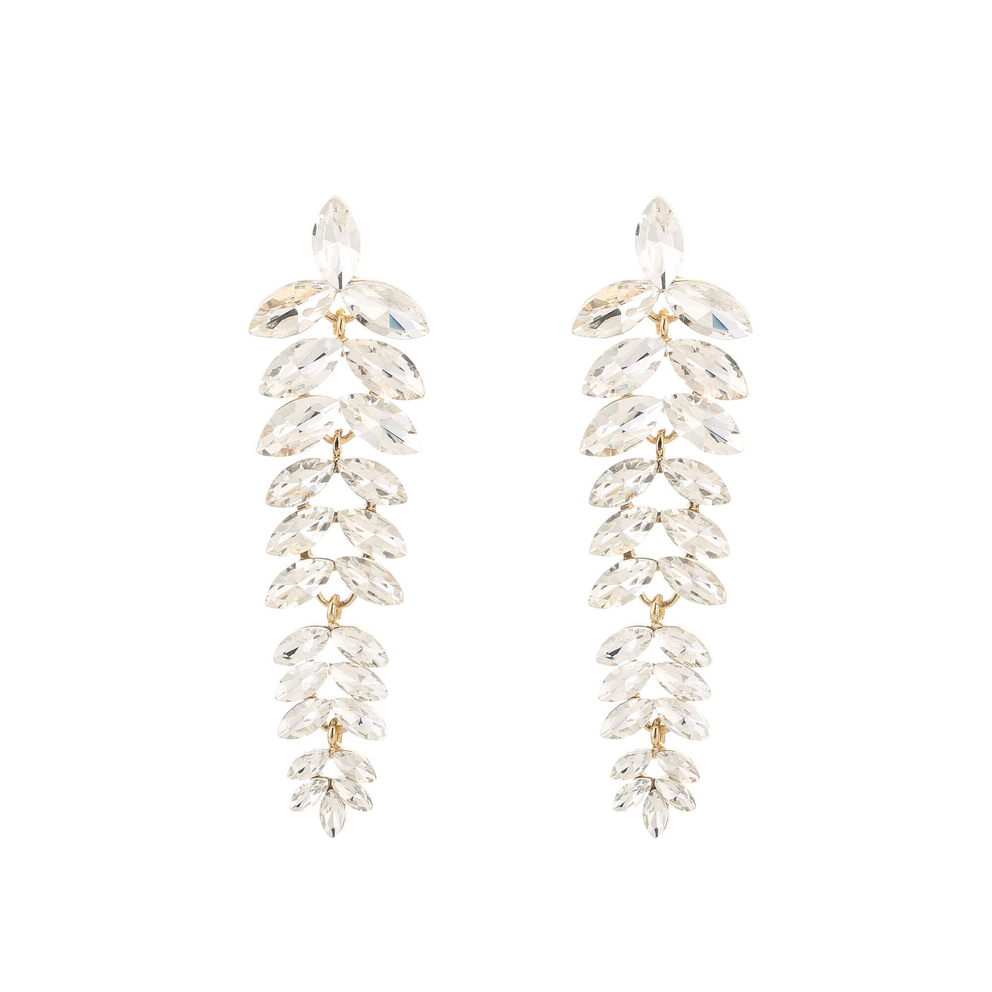 Statement oorbellen 8cm leaf cascade kristal marquise clear transparant goud glamour bruiloft feestelijk lange oorbellen