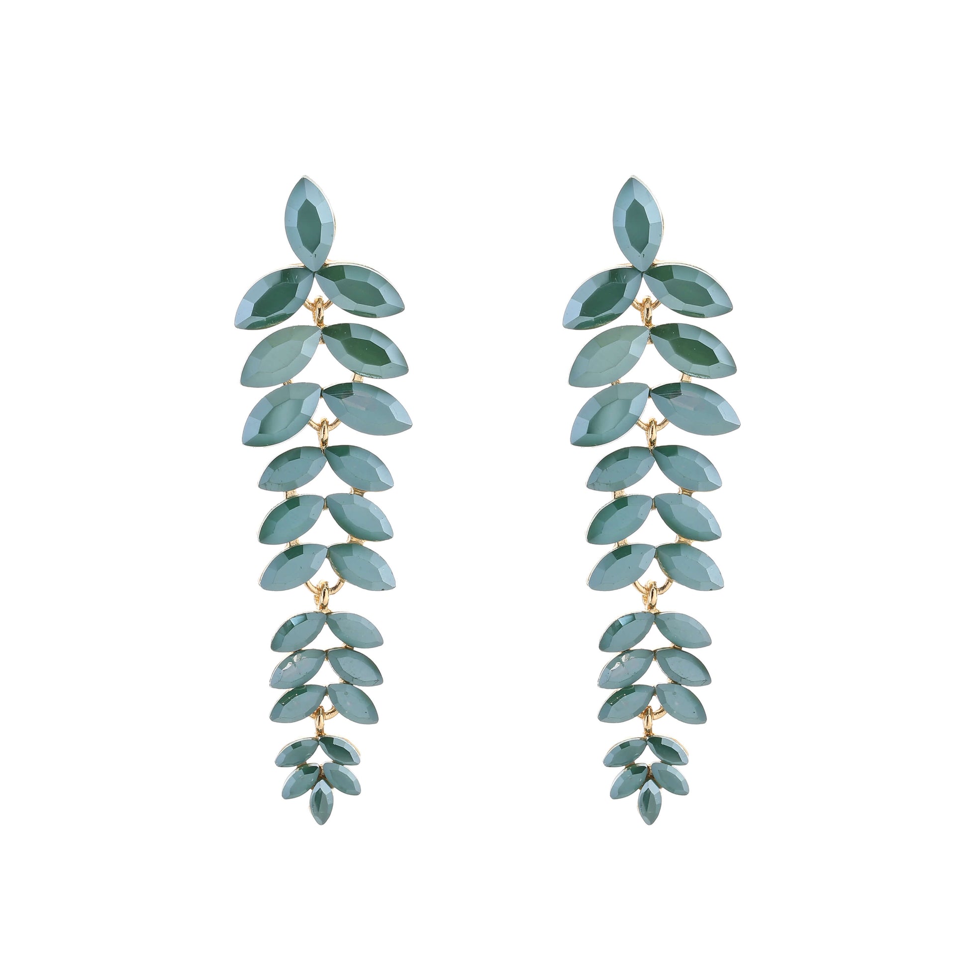 Statement oorbellen 8cm leaf cascade kristal marquise groen goud glamour bruiloft feestelijk lange oorbellen