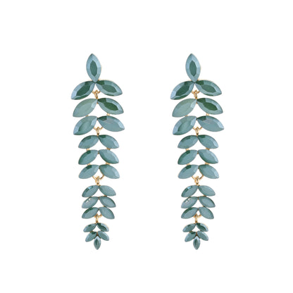 Statement oorbellen 8cm leaf cascade kristal marquise groen goud glamour bruiloft feestelijk lange oorbellen