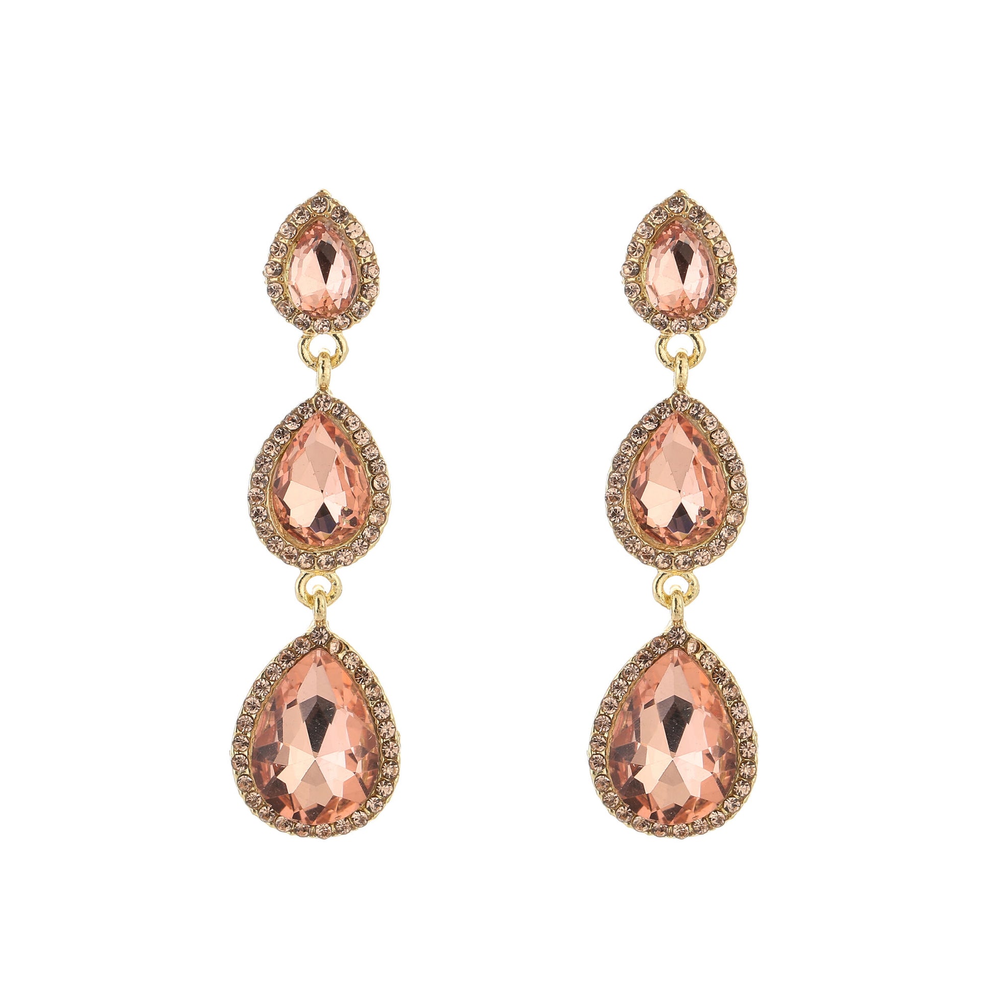 Statement oorbellen 7cm triple drop kristal druppel fuchsia wit roze multi iriserende goud zilver glamour bruiloft feestelijk
