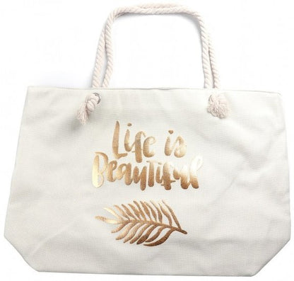 Strandtas life is beautiful - Wit - Medase