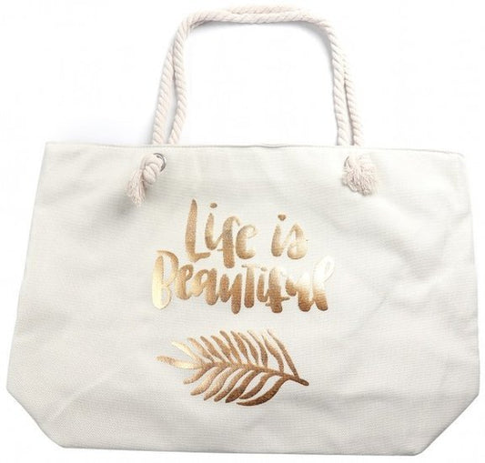 Strandtas life is beautiful - Wit - Medase