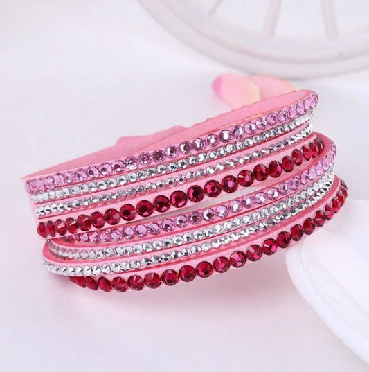 Strass wikkelarmband - roze - Medase