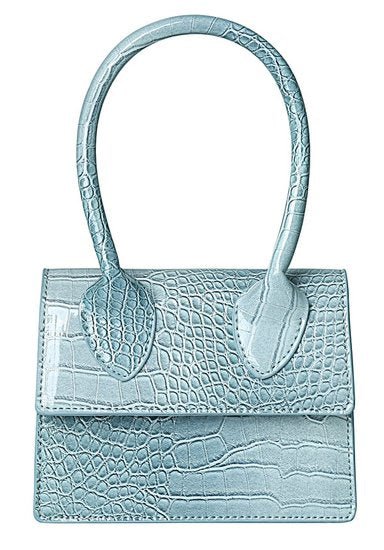 Tas Fashonista grijs PU leer croco look 17x12cm magneet sluiting gouden schouderband