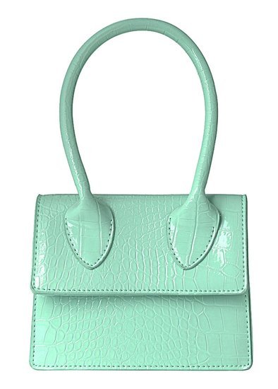 Tas Fashonista groen PU leer croco look 17x12cm magneet sluiting gouden schouderband