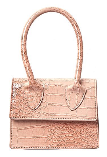 Tas Fashonista roze PU leer croco look 17x12cm magneet sluiting gouden schouderband