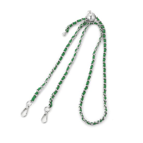 Tas riem bag strap chain zilver groen 130cm verstelbaar metalen schakels PU leer