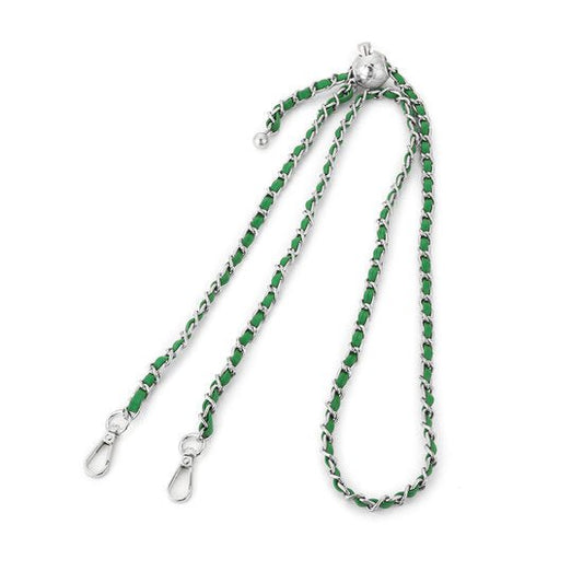 Tas riem bag strap chain zilver groen 130cm verstelbaar metalen schakels PU leer