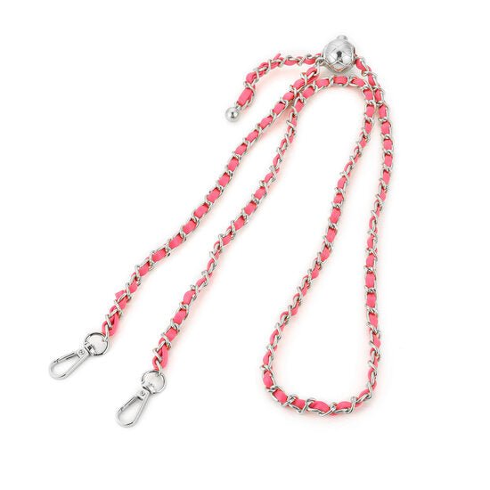 Tas riem bag strap chain zilver roze 130cm verstelbaar metalen schakels PU leer