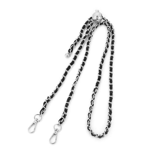 Tas riem bag strap chain zilver zwart 130cm verstelbaar metalen schakels PU leer