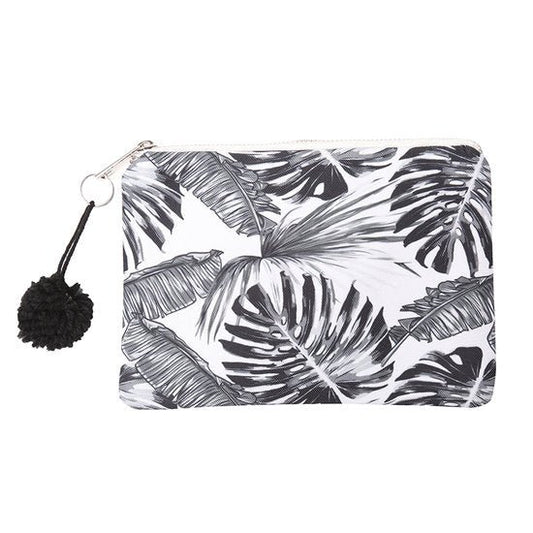 Toilet/make - up tas Leaves - Zwart/wit - Medase