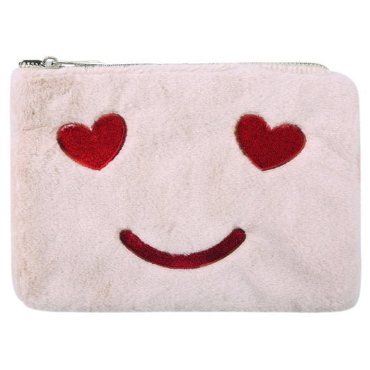 Toilet/make - up tas pluche heart smile - Roze - Medase
