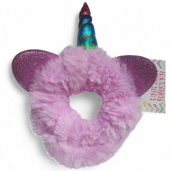 Unicorn Scrunchie – Fluffy Haarelastic met Glitter Oortjes en Glanzende Hoorn - Medase