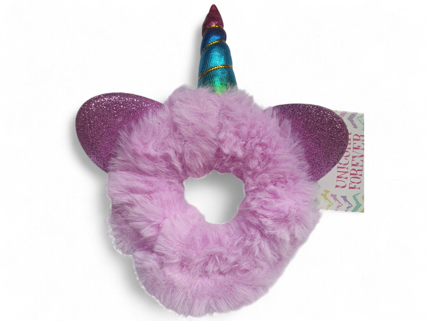 Unicorn Scrunchie – Fluffy Haarelastic met Glitter Oortjes en Glanzende Hoorn - Medase