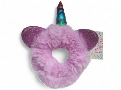 Unicorn Scrunchie – Fluffy Haarelastic met Glitter Oortjes en Glanzende Hoorn - Medase
