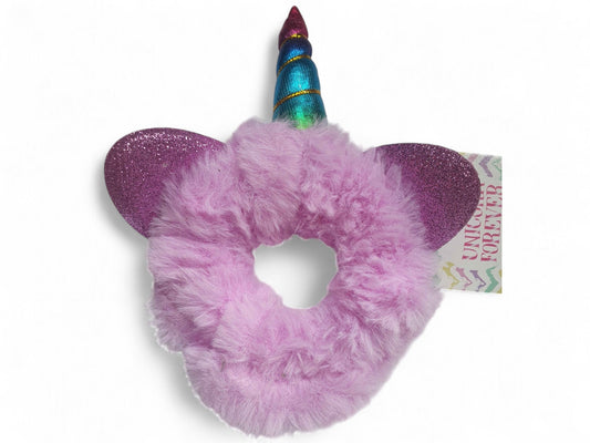Unicorn Scrunchie – Fluffy Haarelastic met Glitter Oortjes en Glanzende Hoorn - Medase