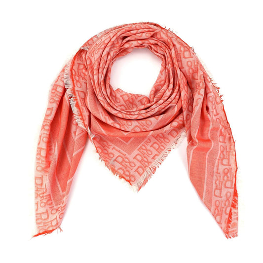 Vierkante sjaal 130x130cm 100% viscose verschillende oranje tinten grafische print luxe veelzijdig franjes