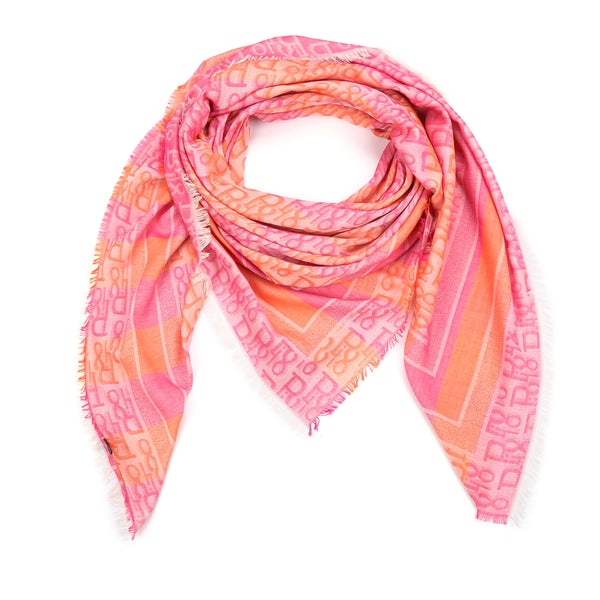 Vierkante sjaal 130x130cm 100% viscose roze oranje grafische print luxe veelzijdig franjes
