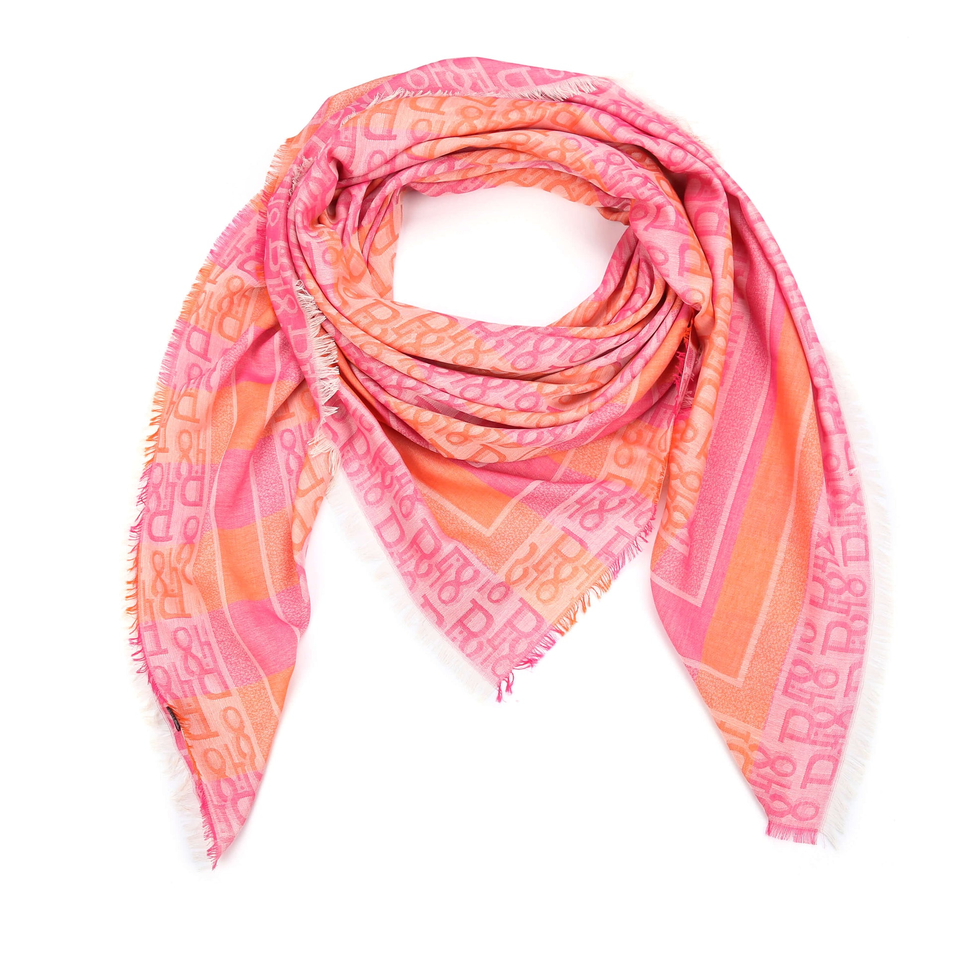 Vierkante sjaal 130x130cm 100% viscose roze oranje grafische print luxe veelzijdig franjes