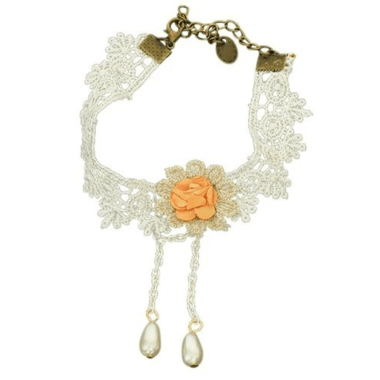 Vintage/gothic enkelbandje wit/zalm - Medase