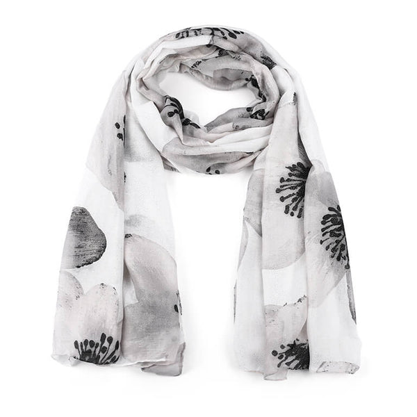 Wit grijze sjaal met bloemenprint en subtiele glitter - Medase