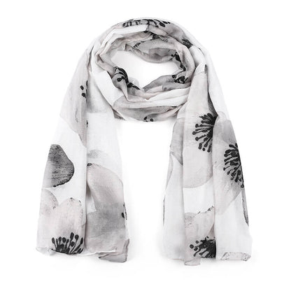 Wit grijze sjaal met bloemenprint en subtiele glitter - Medase