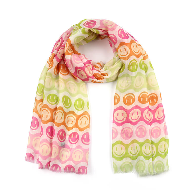 Viscose sjaal met kleurrijke smileyprint - Medase
