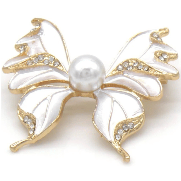 Vlinder broche 5x4cm wit goud grote parel kristallen elegant romantisch