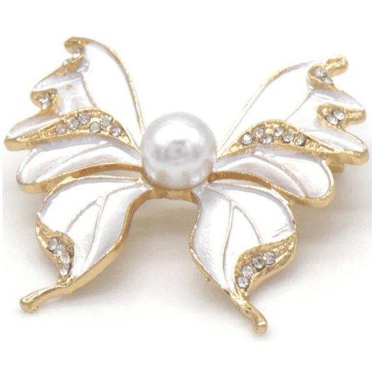 Vlinder broche 5x4cm wit goud grote parel kristallen elegant romantisch