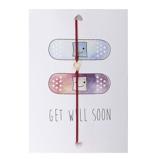 Wenskaart met armband - Get well soon - rood - Medase