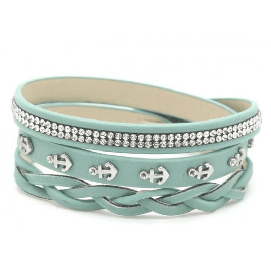Wikkelarmband strass & ankers - Licht blauw - Medase