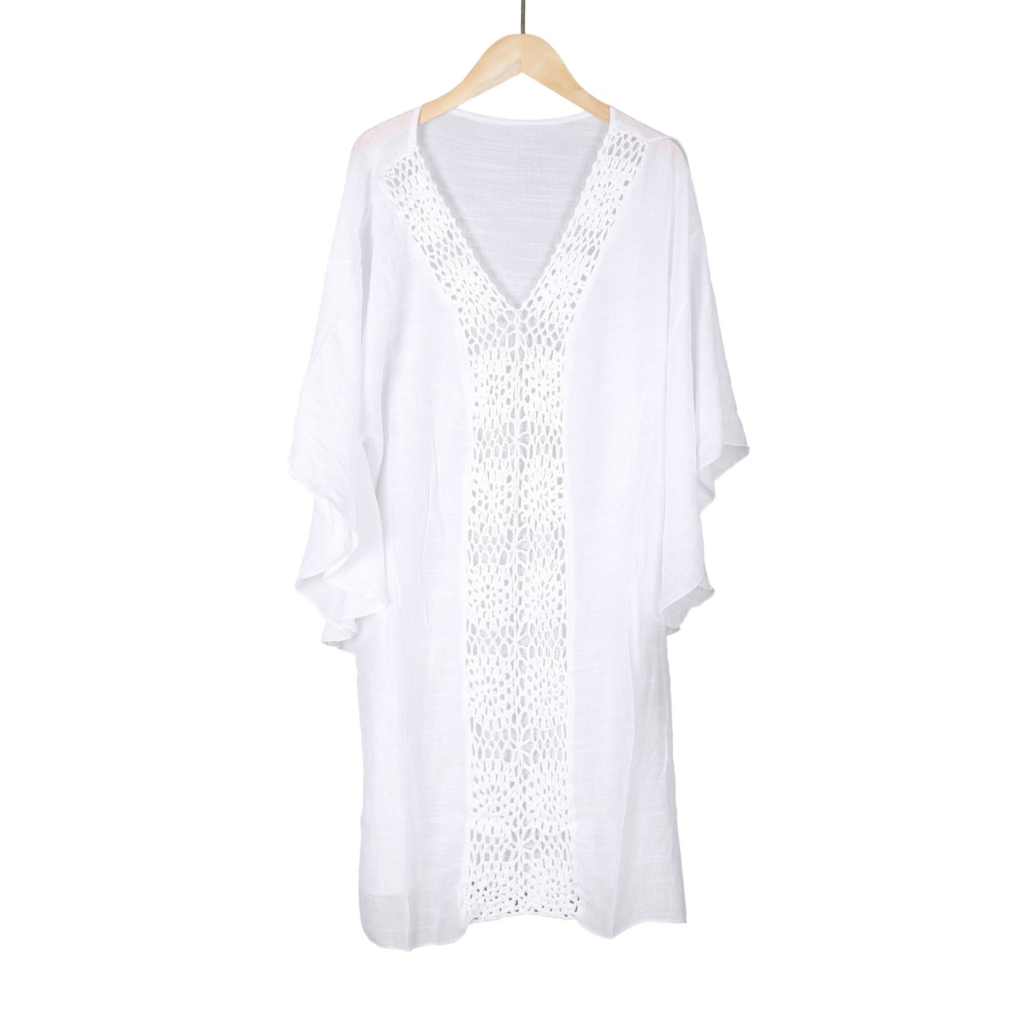 Witte tuniek met gehaakte details – luchtige strandjurk/kaftan dames - Medase