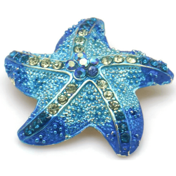 Zeester broche 4cm doorsnede blauw groen kristallen glanzend maritiem elegant