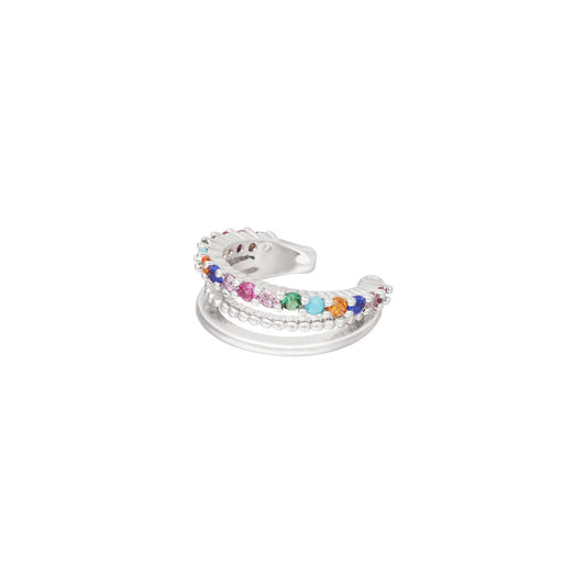 Zilverkleurige Earcuff met Multicolor Strass Steentjes - Medase
